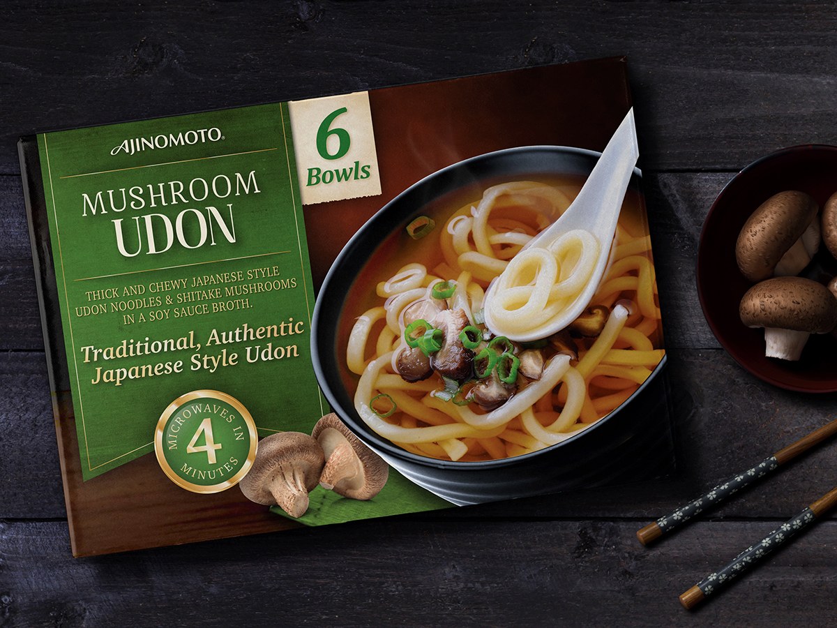 Ajinomoto Mushroom Udon ready-to-eat bowl packaging