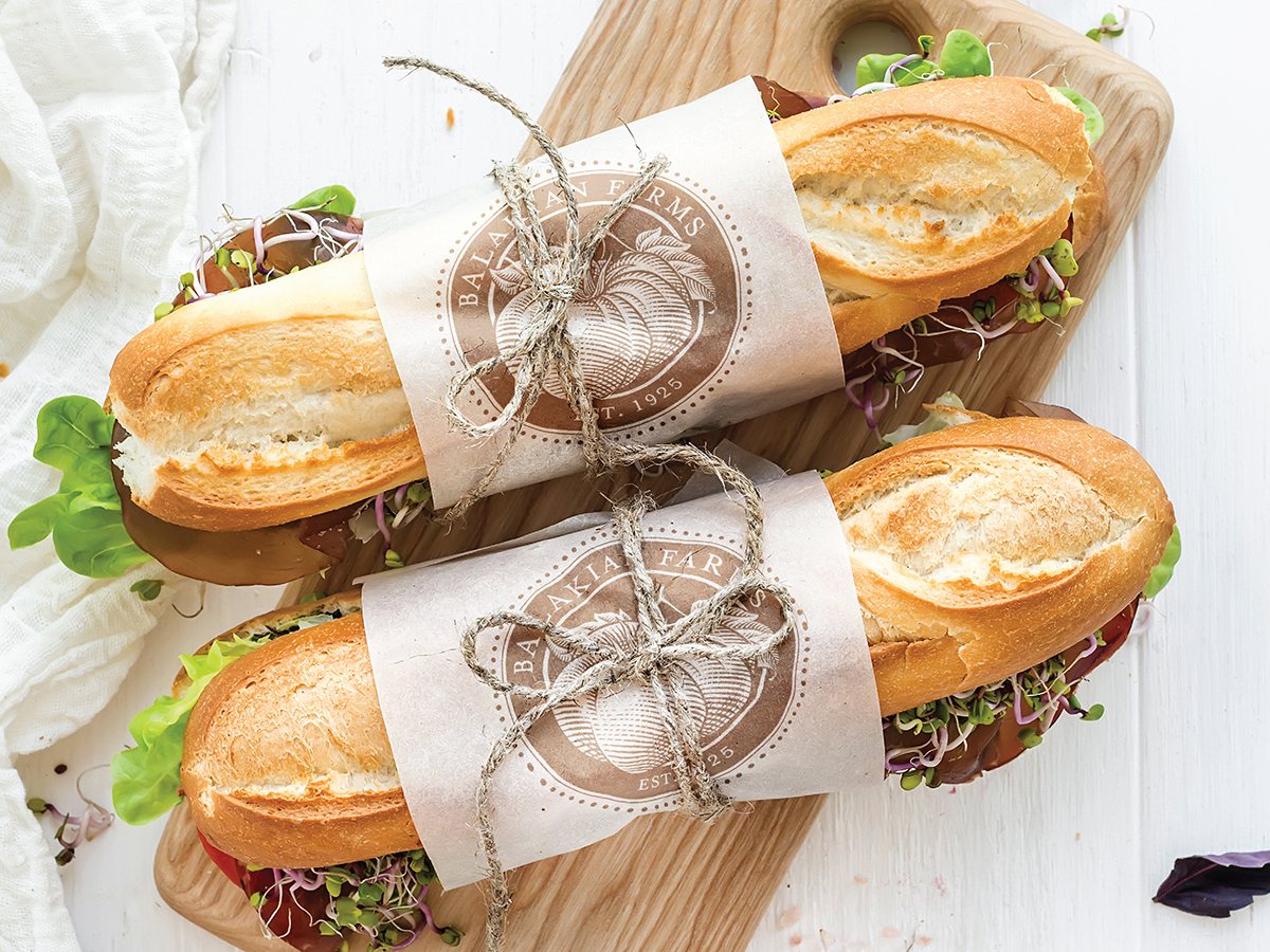 Balakian Farms cafe sandwiches wrapped in branded paper