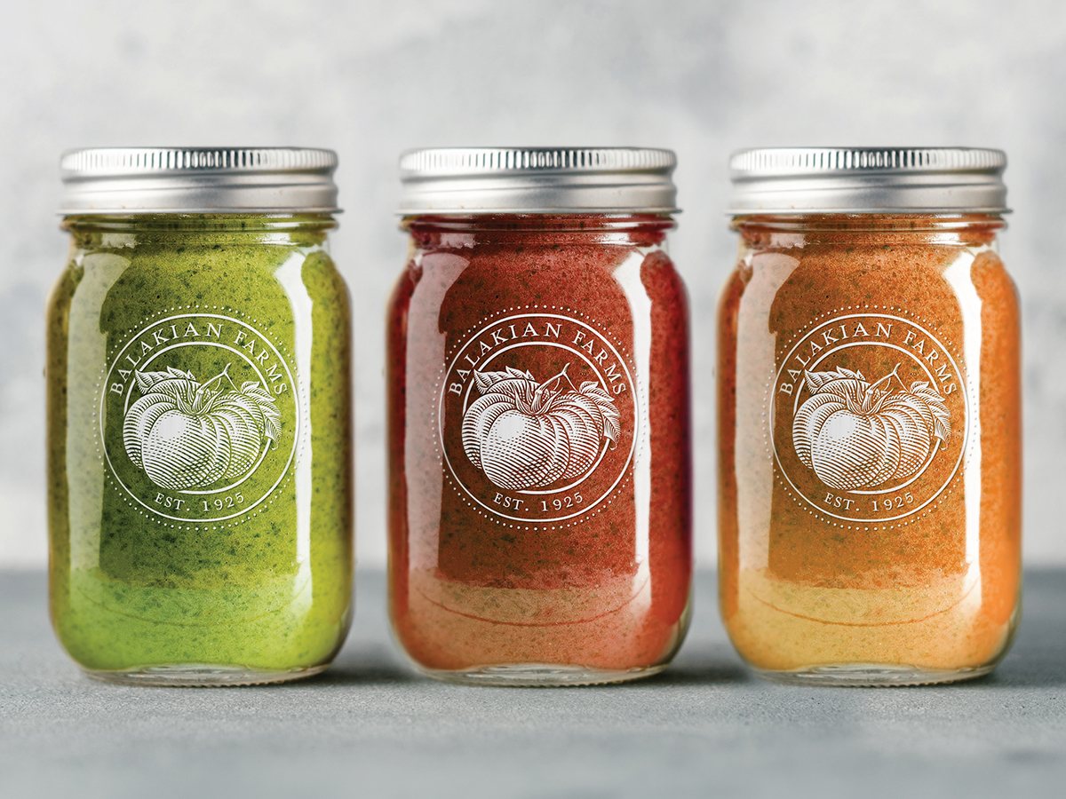 Balakian Farms blended heirloom tomato sauces in mason jars
