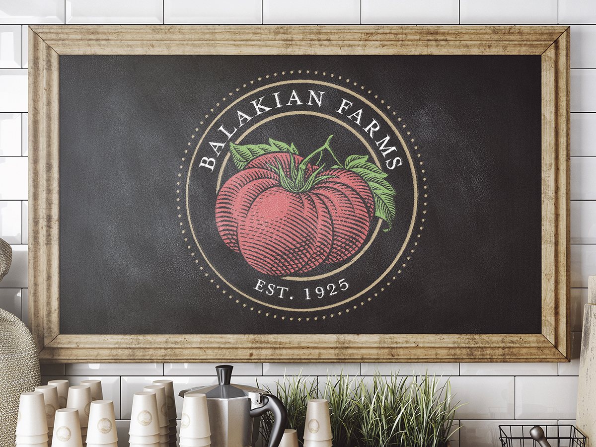 Balakian Farms chalkboard sign at the farm cafe coffee station