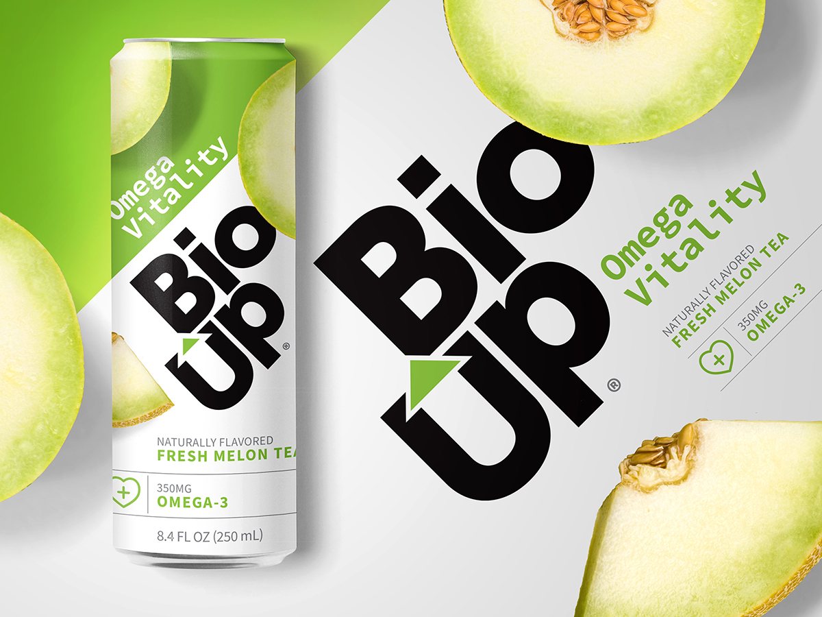 Bio-Up Omega Vitality naturally flavored fresh melon tea can with 350mg Omega-3