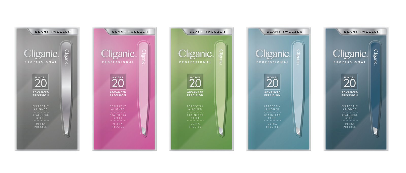 Cliganic professional slant tweezers in five colors