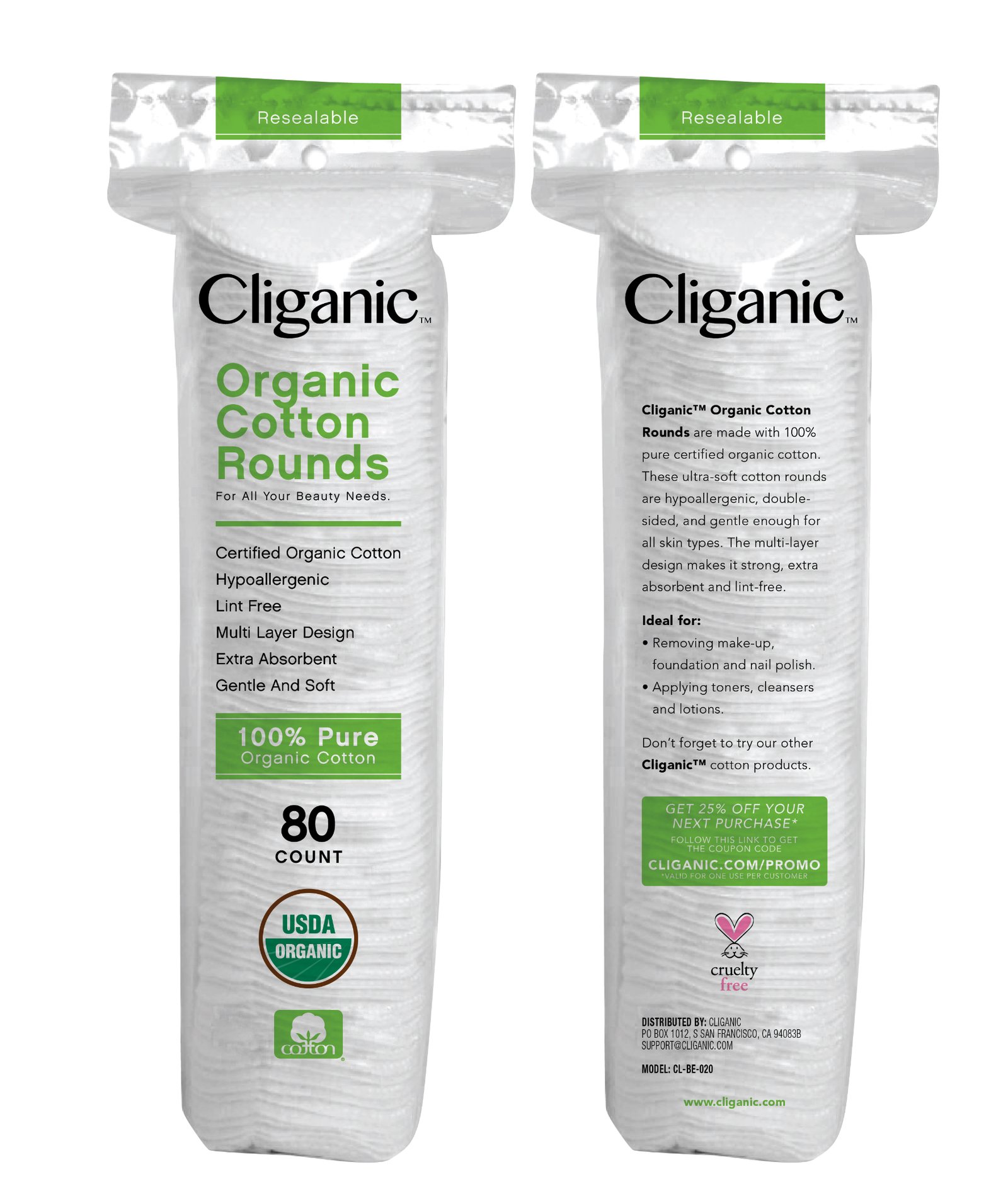 Cliganic organic cotton rounds packaging