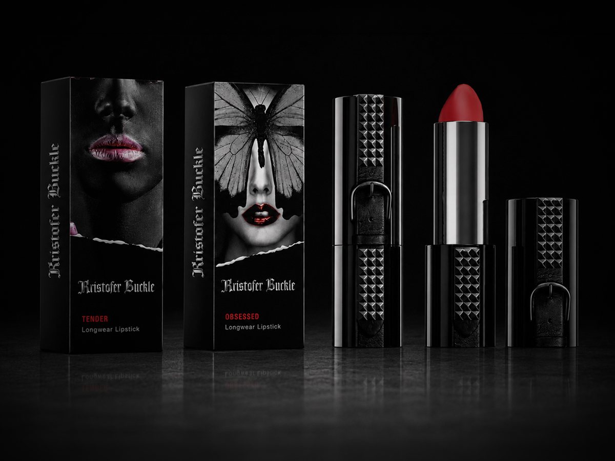 Kristofer Buckle lipstick packaging with belt-buckle component design