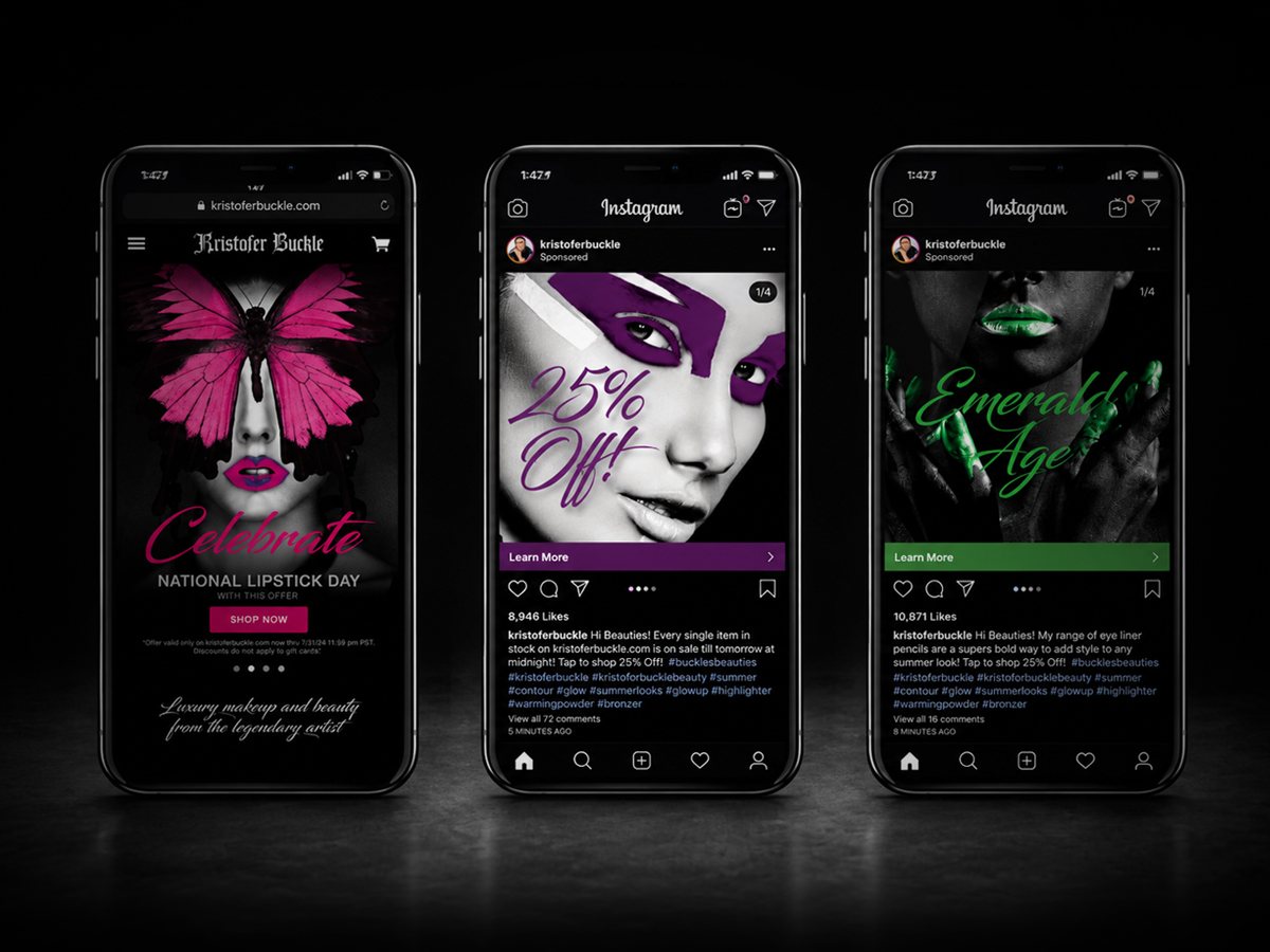 Kristofer Buckle mobile website and Instagram campaign mockups