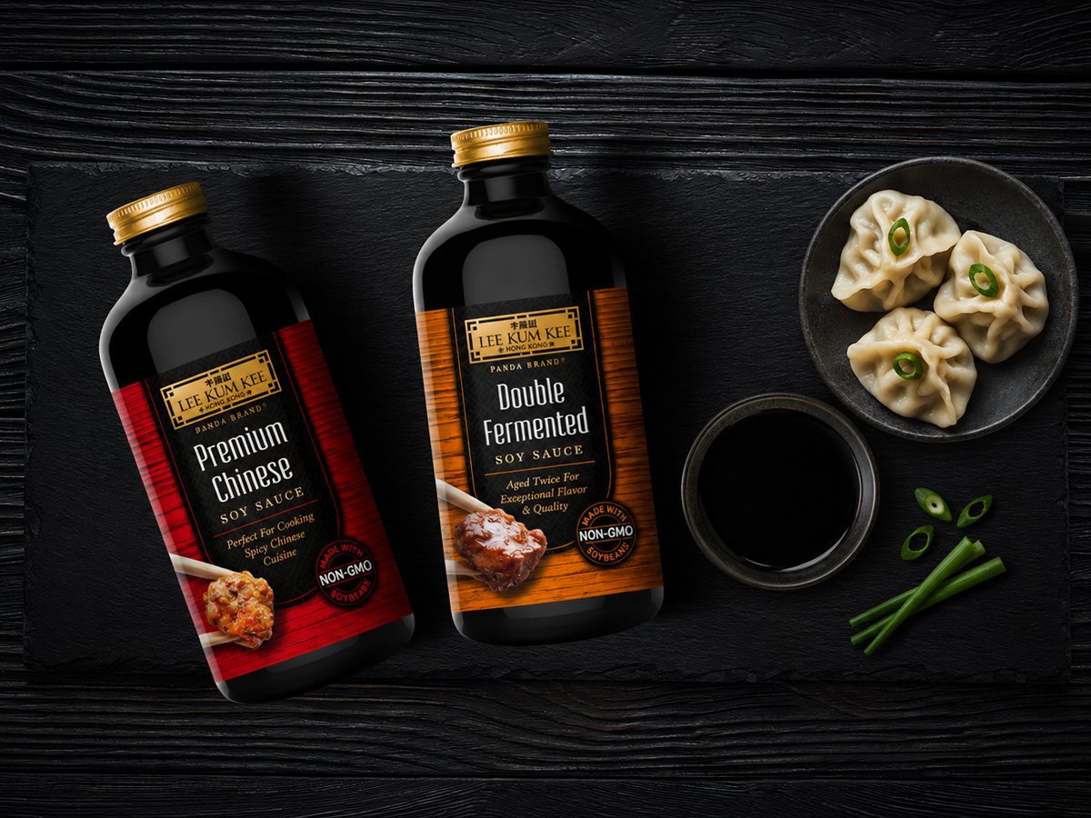 Lee Kum Kee Premium Chinese and Double Fermented soy sauce bottles