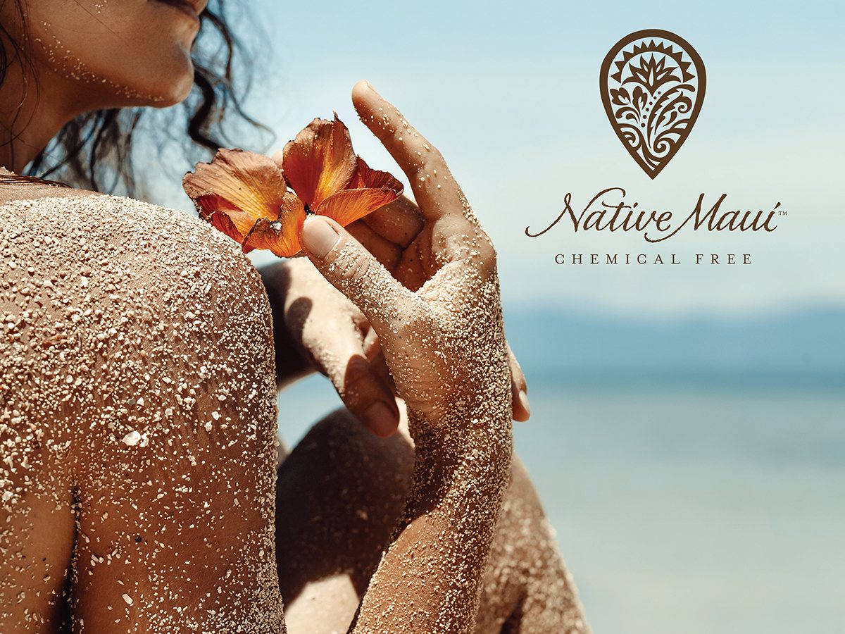 Native Maui brand campaign image with sand and logo