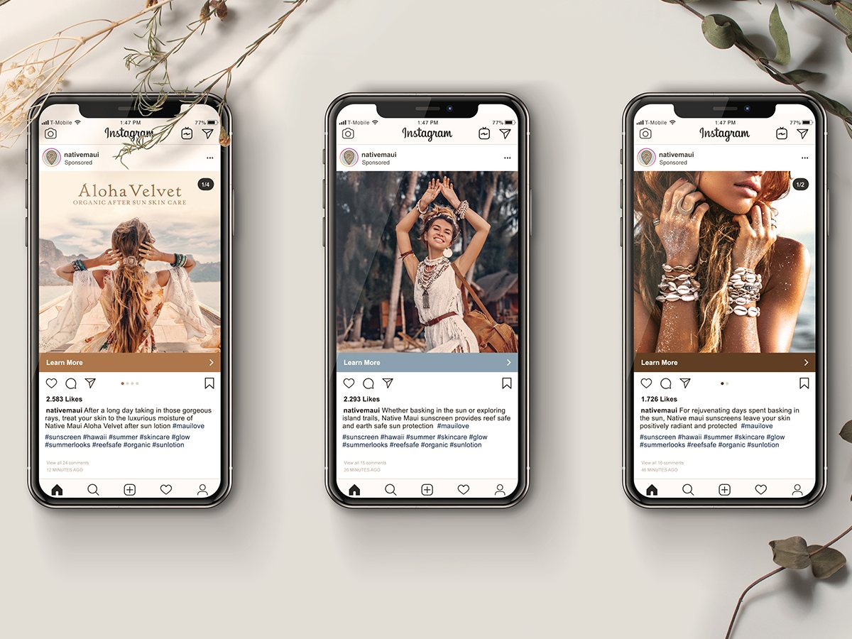 Native Maui Instagram advertisement mockups