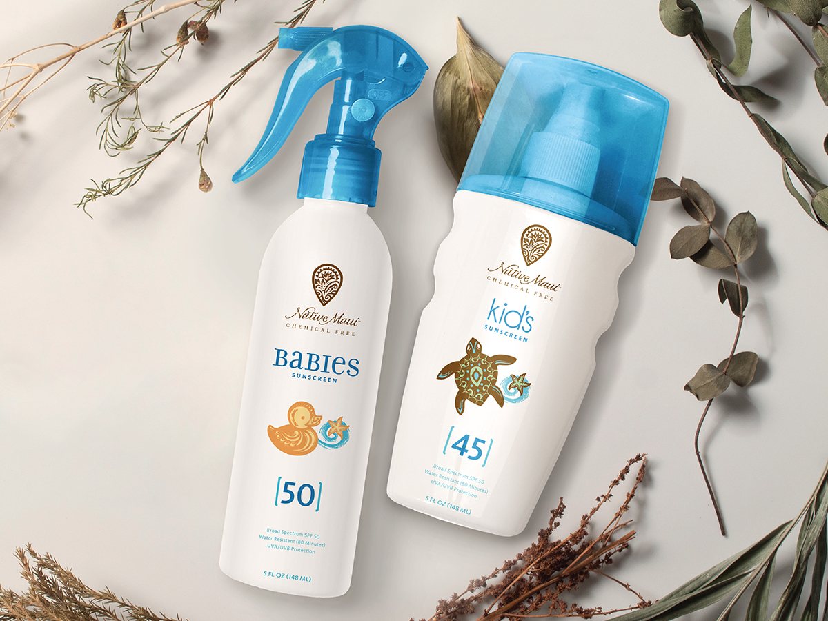 Native Maui babies and kids sunscreen with turtle and duckling illustrations